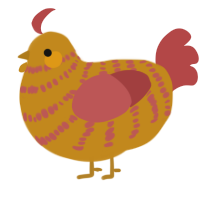 A ochre and red chicken with a bar pattern
