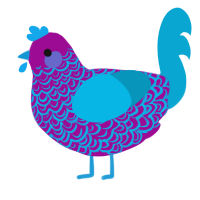 A plum and cerulean chicken with a double-lace pattern