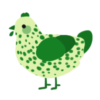 A apple and leaf chicken with a speckle pattern