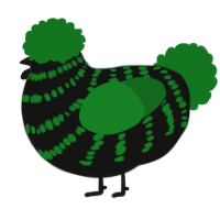 A black and leaf chicken with a bar pattern