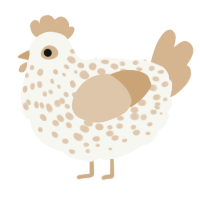 A white and beige chicken with a speckle pattern