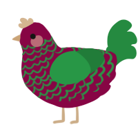 A maroon and viridian chicken with a lace pattern