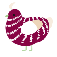 A maroon and cream chicken with a bar pattern