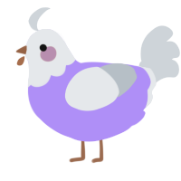 A lilac and mist chicken with a head pattern