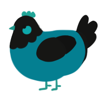 A sea and black chicken with a head pattern