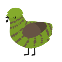 A chartreuse and bark chicken with a bar pattern