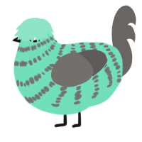 A mint and grey chicken with a bar pattern