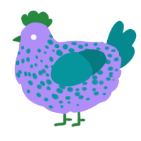 A lilac and teal chicken with a speckle pattern