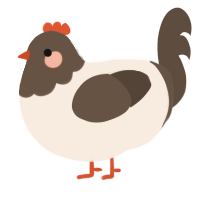 A cream and bark chicken with a head pattern