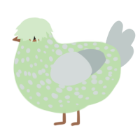 A gluppy and silver chicken with a speckle pattern