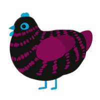 A black and wine chicken with a bar pattern