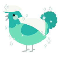 A mint and turquoise chicken with a head pattern