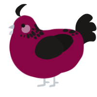 A maroon and sable chicken with a neck-speckle pattern
