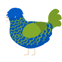 A ultramarine and chartreuse chicken with a lace pattern