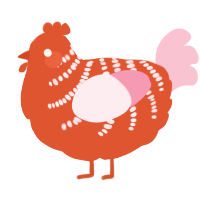 A vermilion and rose chicken with a half-bar pattern