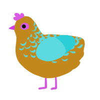 A ochre and aqua chicken with a half-lace pattern
