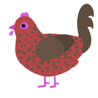 A red and bark chicken with a speckle pattern