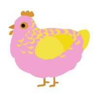A pink and yellow chicken with a half-lace pattern
