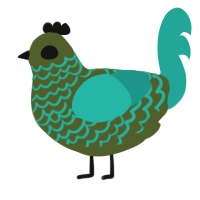 A olive and turquoise chicken with a lace pattern