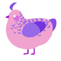 A pink and blurple chicken with a half-lace pattern