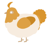 A cream and orange chicken with a head pattern