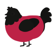 A crimson and black chicken with a head pattern