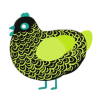 Dark Magic Lace, a black and lime chicken with a double-lace pattern