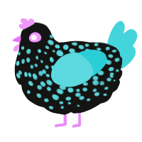 A black and aqua chicken with a speckle pattern