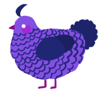 A blurple and navy chicken with a lace pattern