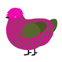 A fuchsia and olive chicken with a lace pattern