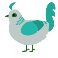 A silver and turquoise chicken with a neck-band pattern
