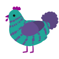 A turquoise and overcast chicken with a bar pattern