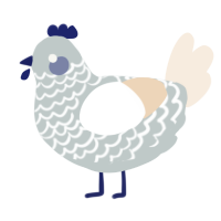 A silver and cream chicken with a lace pattern