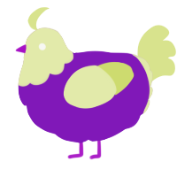 A violet and lemon chicken with a head pattern