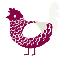 A maroon and white chicken with a lace pattern