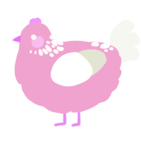 A pink and white chicken with a neck-speckle pattern