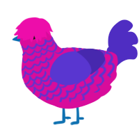 A fuchsia and indigo chicken with a lace pattern