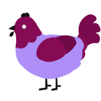 A lilac and wine chicken with a head pattern