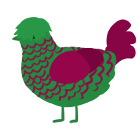 A viridian and maroon chicken with a lace pattern