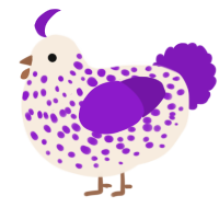 A cream and violet chicken with a speckle pattern