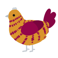 A orange and maroon chicken with a bar pattern