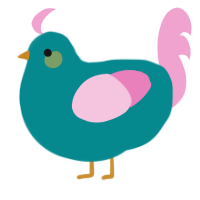 A teal and pink chicken