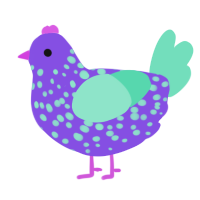 A blurple and mint chicken with a speckle pattern
