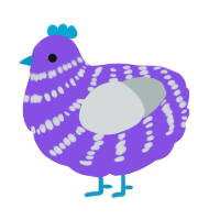 A blurple and silver chicken with a bar pattern