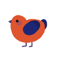 A vermilion and navy chicken