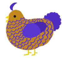 A ochre and indigo chicken with a lace pattern