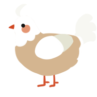 A beige and white chicken with a head pattern