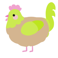 A beige and lime chicken with a head pattern