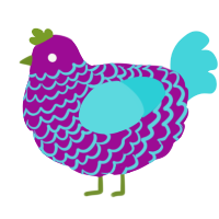 A plum and aqua chicken with a lace pattern