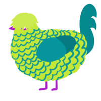 A lime and teal chicken with a lace pattern